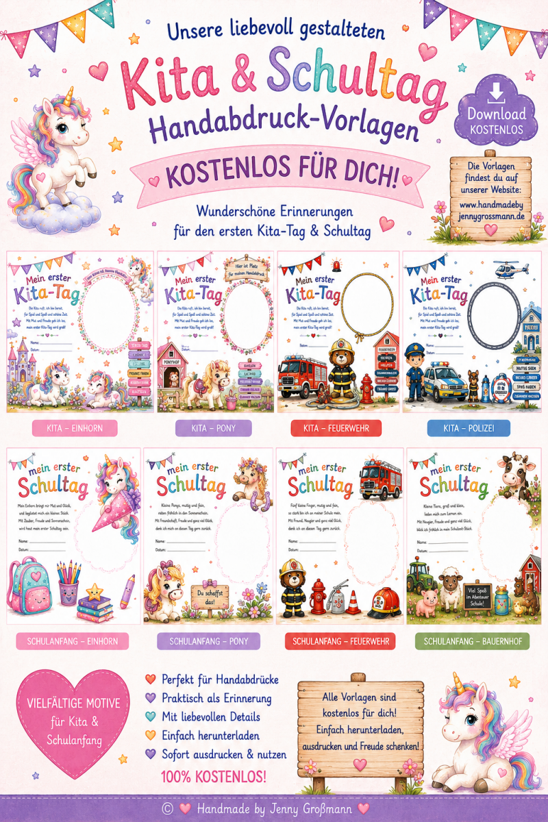 Übersicht erster Kita Tag/Schultag Handabdruck