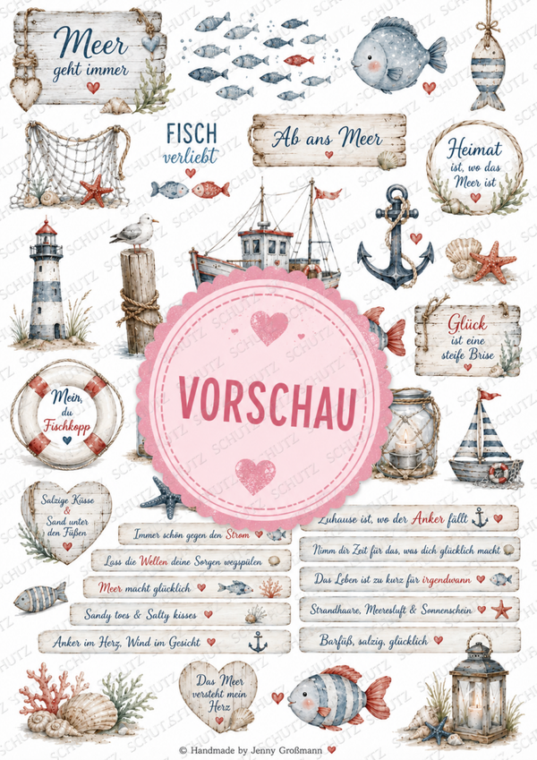 ❤️ Meeres-Glück Kerzentattoo  - PDF Vorlage