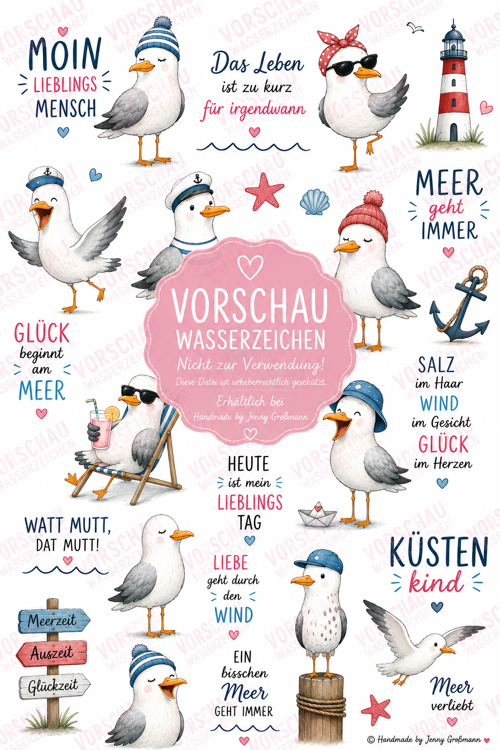 ❤️ Möwenliebe Paket Kerzentattoo (2 Bögen) - PDF Datei