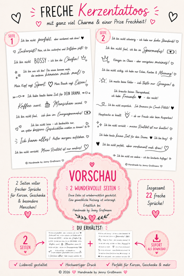 ❤️ 22 freche Sprüche Paket (2 Seiten) - PDF Datei