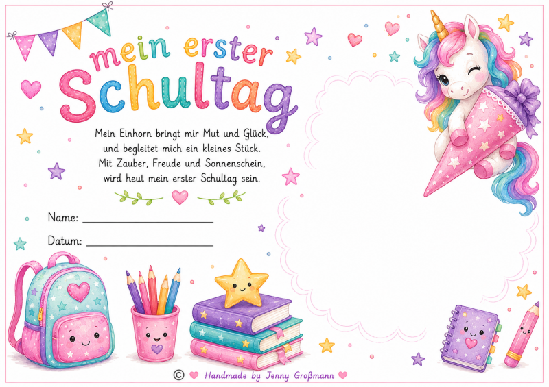 Erster Schultag Einhorn