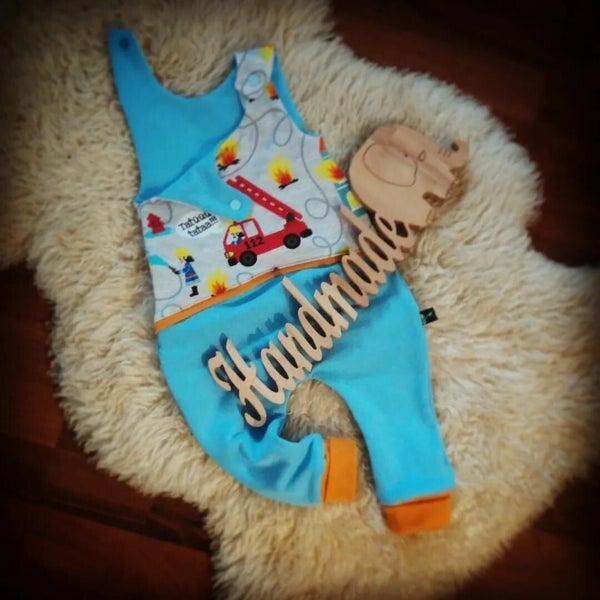 🩵 Baby Strampler Feuerwehr blau Sweat 68