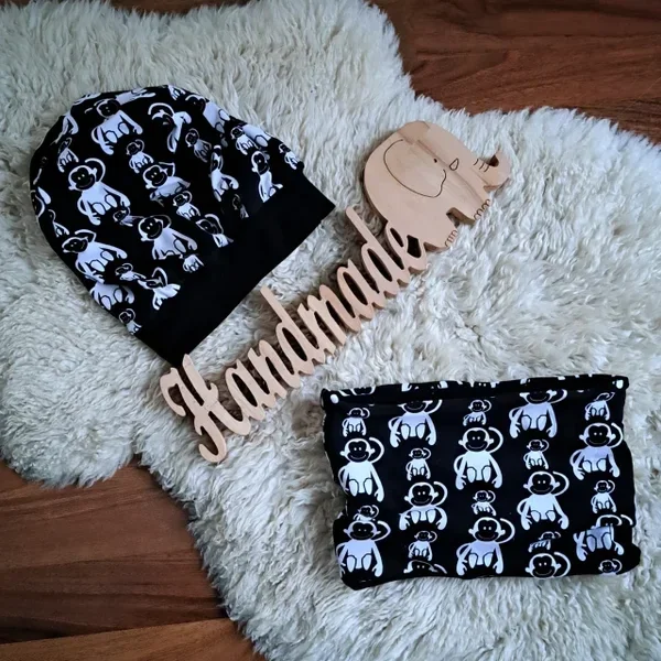 🧡 Mützen Set Äffchen Set schwarz Mütze und Loop KU 50/52 (Mütze nicht gefüttert. Loop innen Sweat)