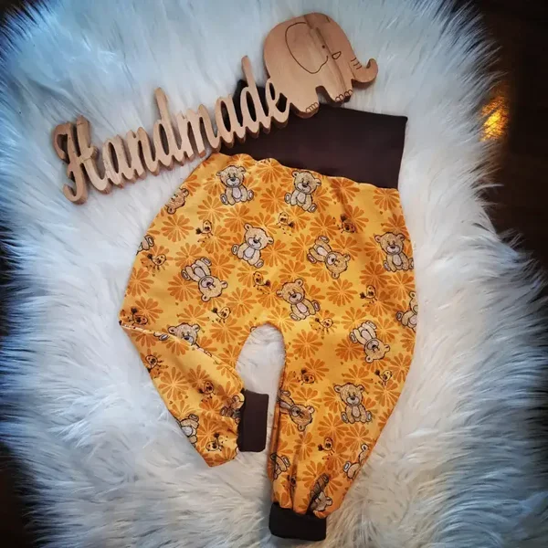 💕 Jersey Hose Bärchen Gr. 80/86 senf/braun