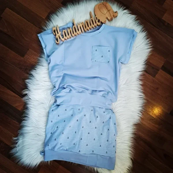 💛 Mädchen Jersey Kleid maritim hellblau 146 152