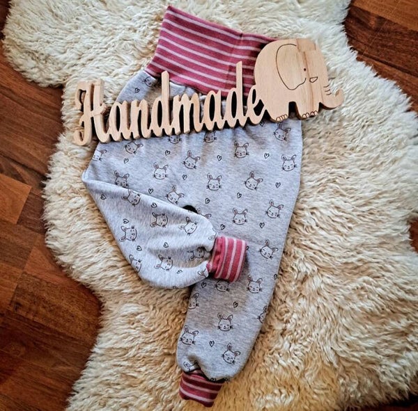 💕 Hose Häschen grau Gr. 80 86 Alpenfleece
