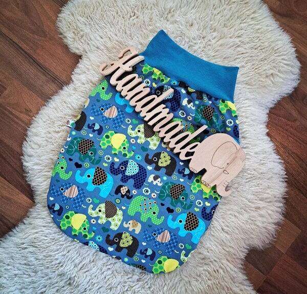 🩵 Baby Strampelsäckchen blau Elefanten ca 0 bis 3 Monate aussen Jersey / innen mit Fleece gefüttert