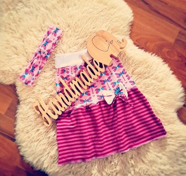 💛 Mädchen Rock 116 122 Jersey Schmetterlinge Pink mit Stirnband