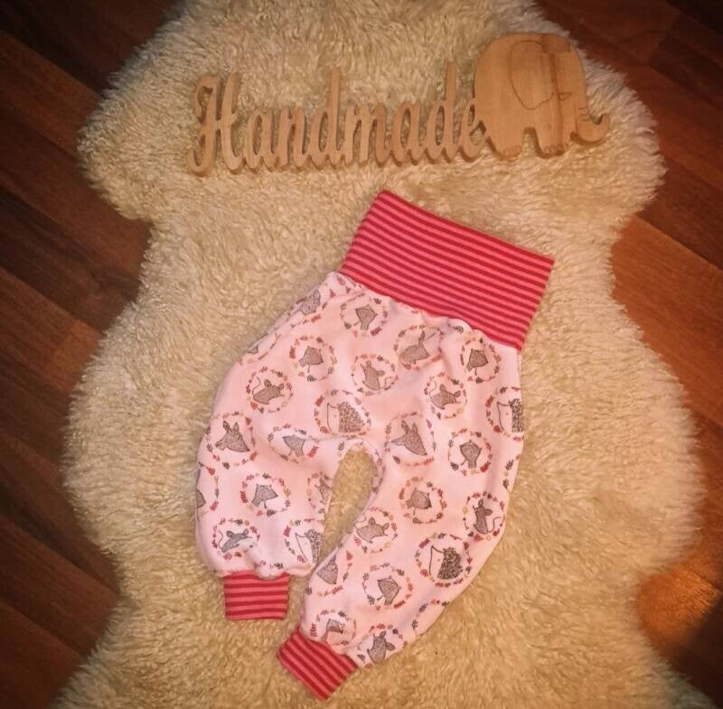 💕 Baby Hose Nickistoff Gr. 68 rosa Tiere Ringelbündchen