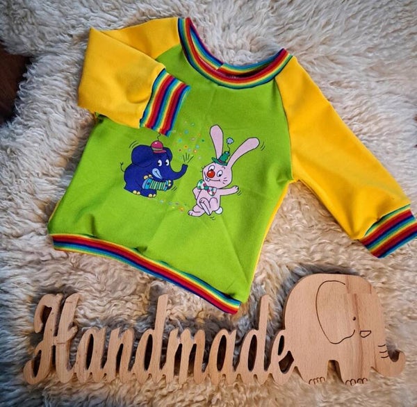 💚 Baby Jersey Pullover 62 Elefant gelb/grün