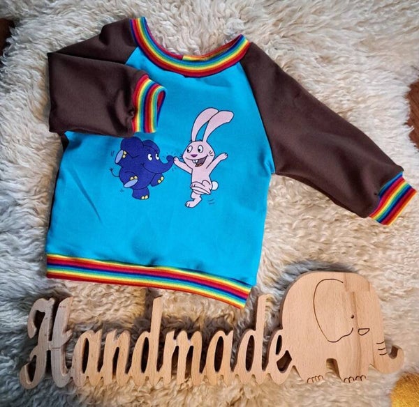 💚 Baby Jersey Pullover 62 Elefant braun/türkis