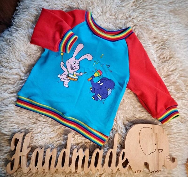 💚 Baby Jersey Pullover 62 Elefant rot/türkis