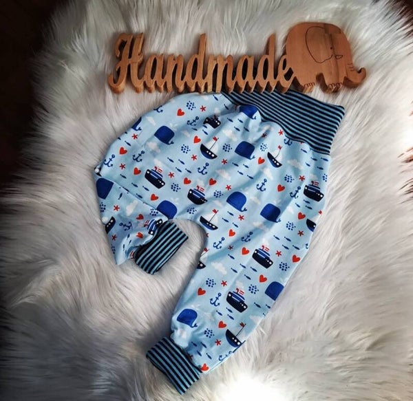 💕 Baby Jersey Hose Schiffe Gr. 74/80 blau