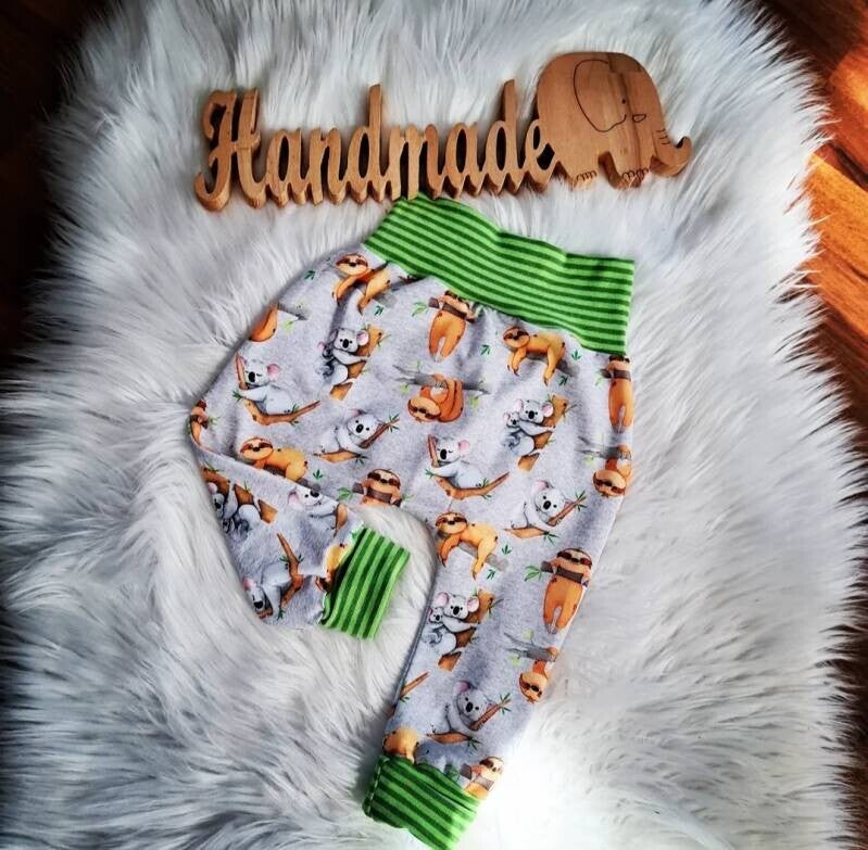 💕 Baby Jersey Hose Faultier/Koala 80 grün grau