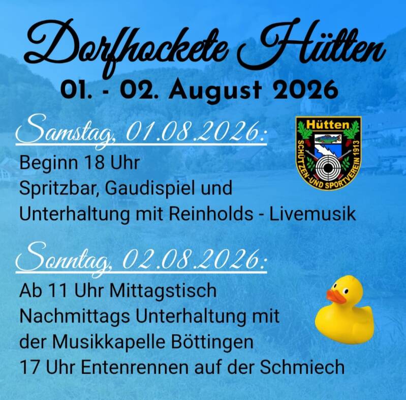 Dorffest in Hütten am 01.08 und 02.08.26