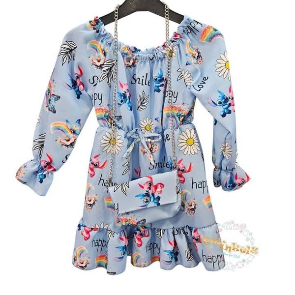Super leuk stitch jurk - lichtblauw