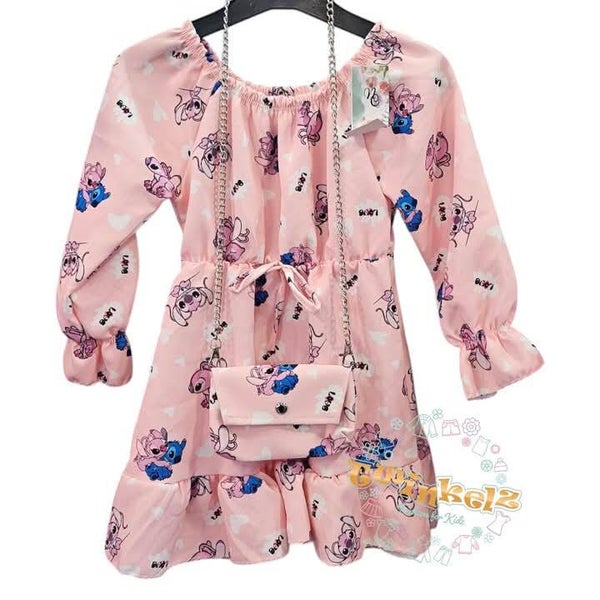 Stitch jurk met tasje  - lichtroze