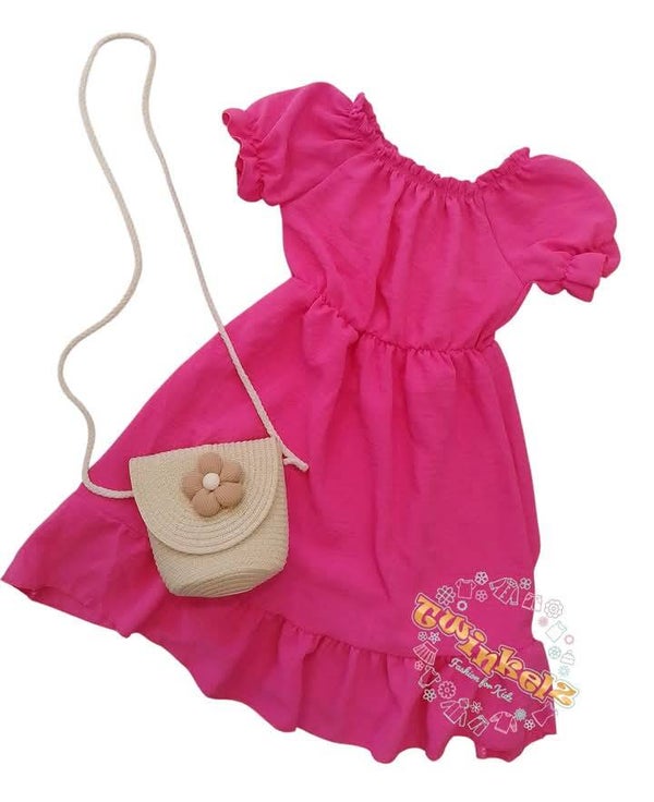 Zomerjurkje met tasje - Fuchsia Roze