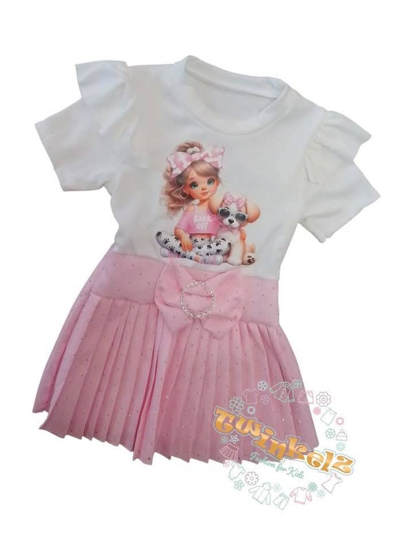 Cute girl met puppy bling jurkje - Licht Roze