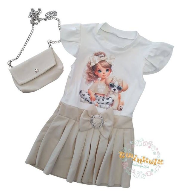 Cute girl met puppy jurkje - beige wit