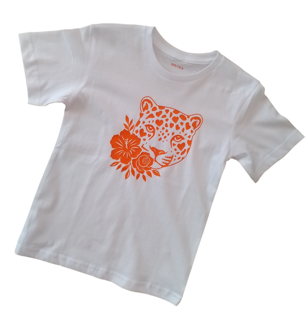 Wit shirt  oranje/panter