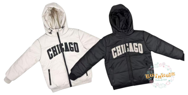 Chicago Jas zwart met  Beige Letters