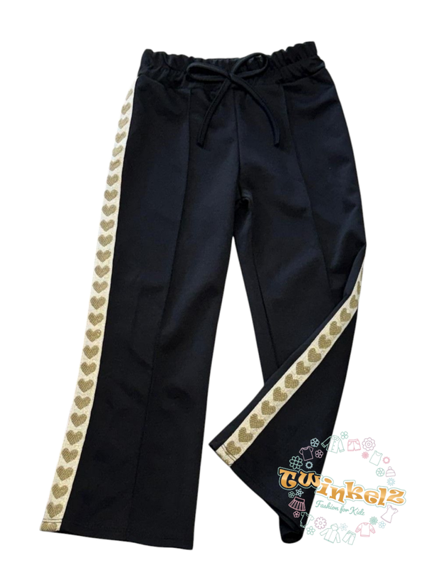 Broek zwart met gouden hartjes zijranden