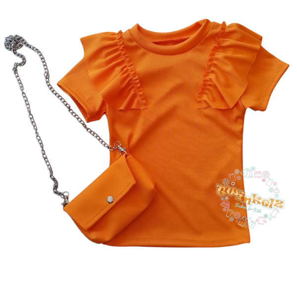 Oranje Ruffle Shirtje met tasje