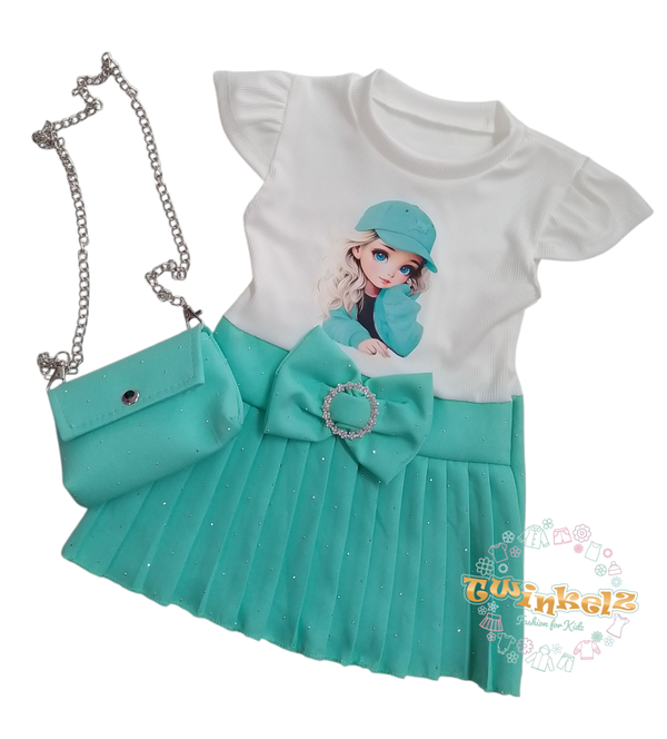 Wit / groen girly bling jurkje