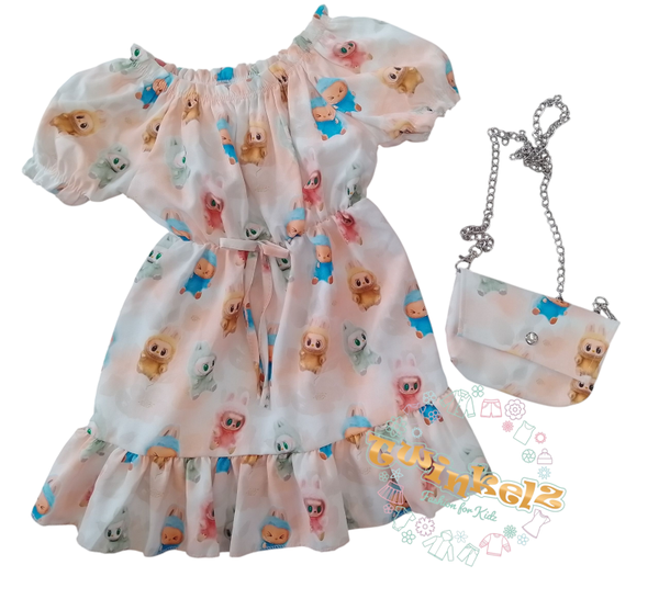 Labubu jurkje met zalmroze/ beige