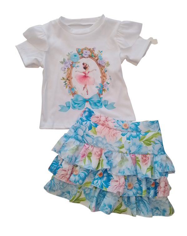 Ruffle shirtje met Bloemen Broek rokje set