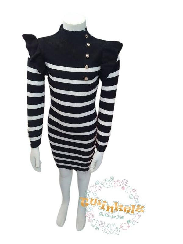 Ruffle Jurk - Zwart wit