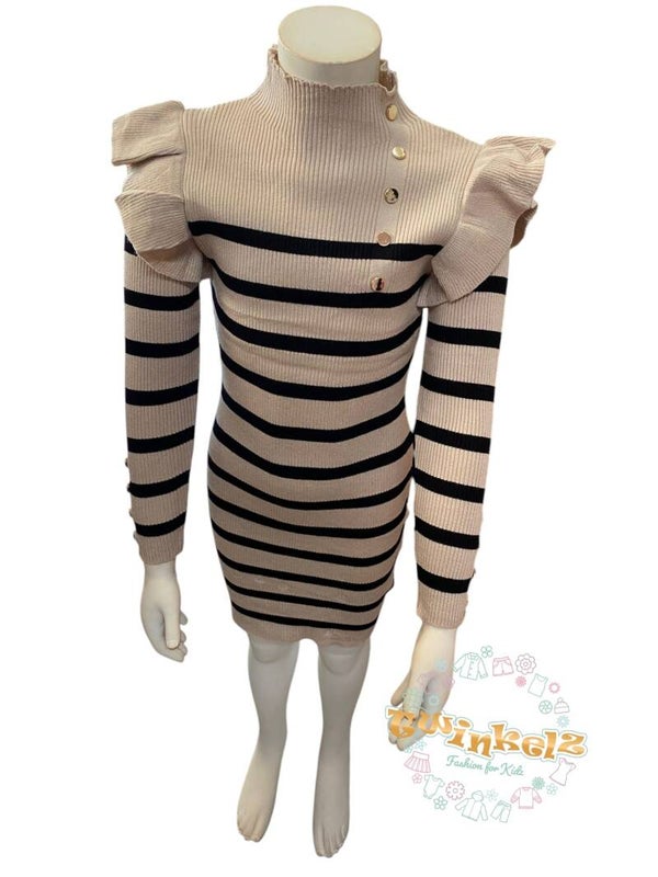 Ruffle Jurk - Beige zwart