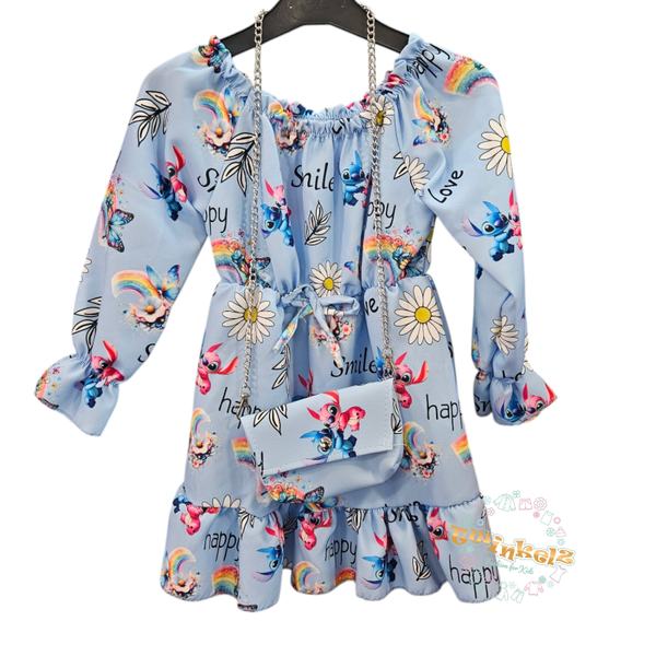 🩵Nieuw!! Stitch jurkje 😍🌈 licht blauw