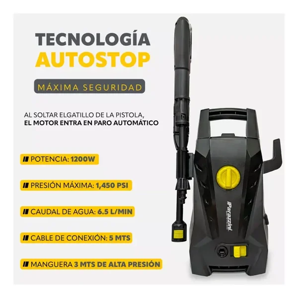 Hidrolavadora Eléctrica 1200 Parazzini 1450psi 120v-60hz Color Negro Frecuencia 60hz 6.5 l/min