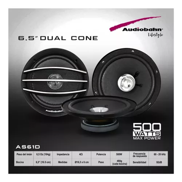 Bocinas 6.5puLG Audiobahn As61d 500 Watts Maximos Color Negro