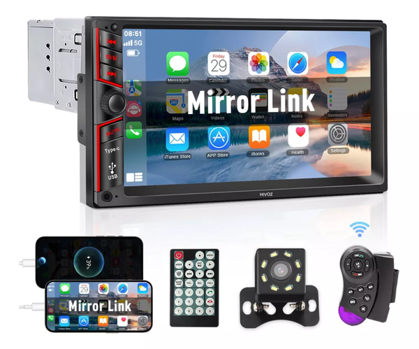 Auto Estéreo 2 Din Espejo Link Control Volante Cámara 8leds