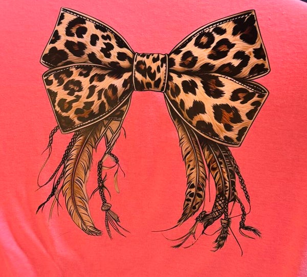 Adult T-Shirt, Leopard print bow T-Shirt. DTF.