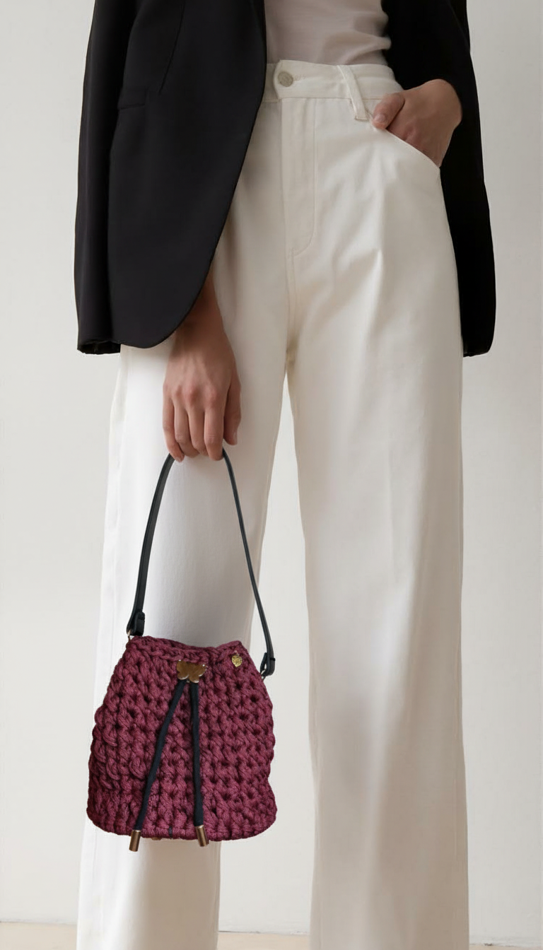 Mini Sac seau  Bi-couleur bordeau