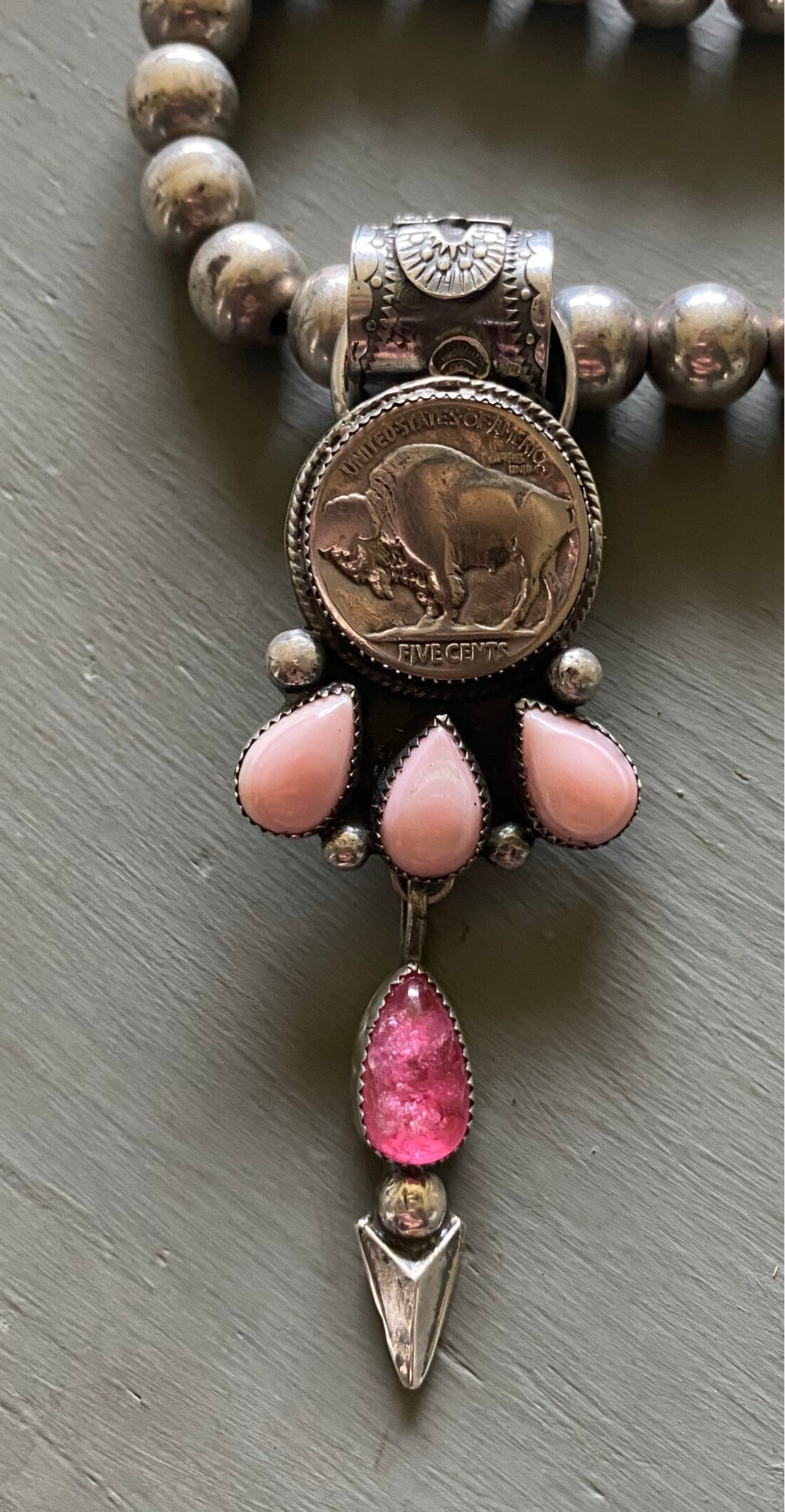 Antique Buffalo Nickel Coin and Queen conch Pendant