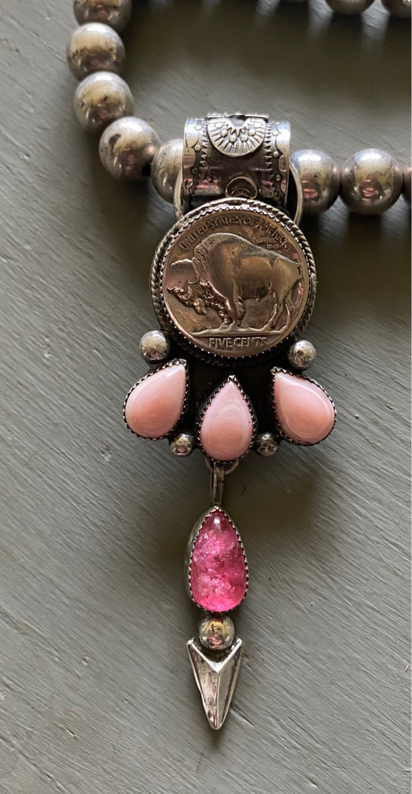 Antique Buffalo Nickel Coin and Queen conch Pendant