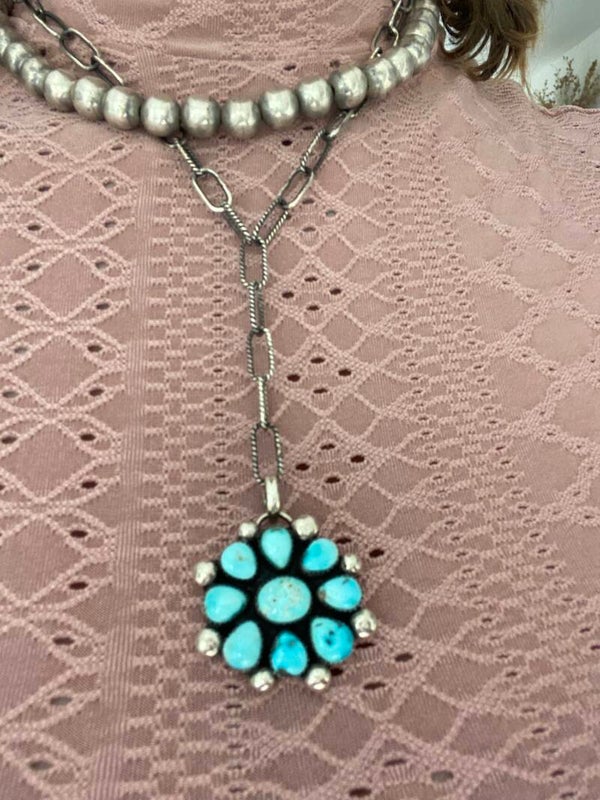 Dry Creek Turquoise Lariat Sterling Necklace