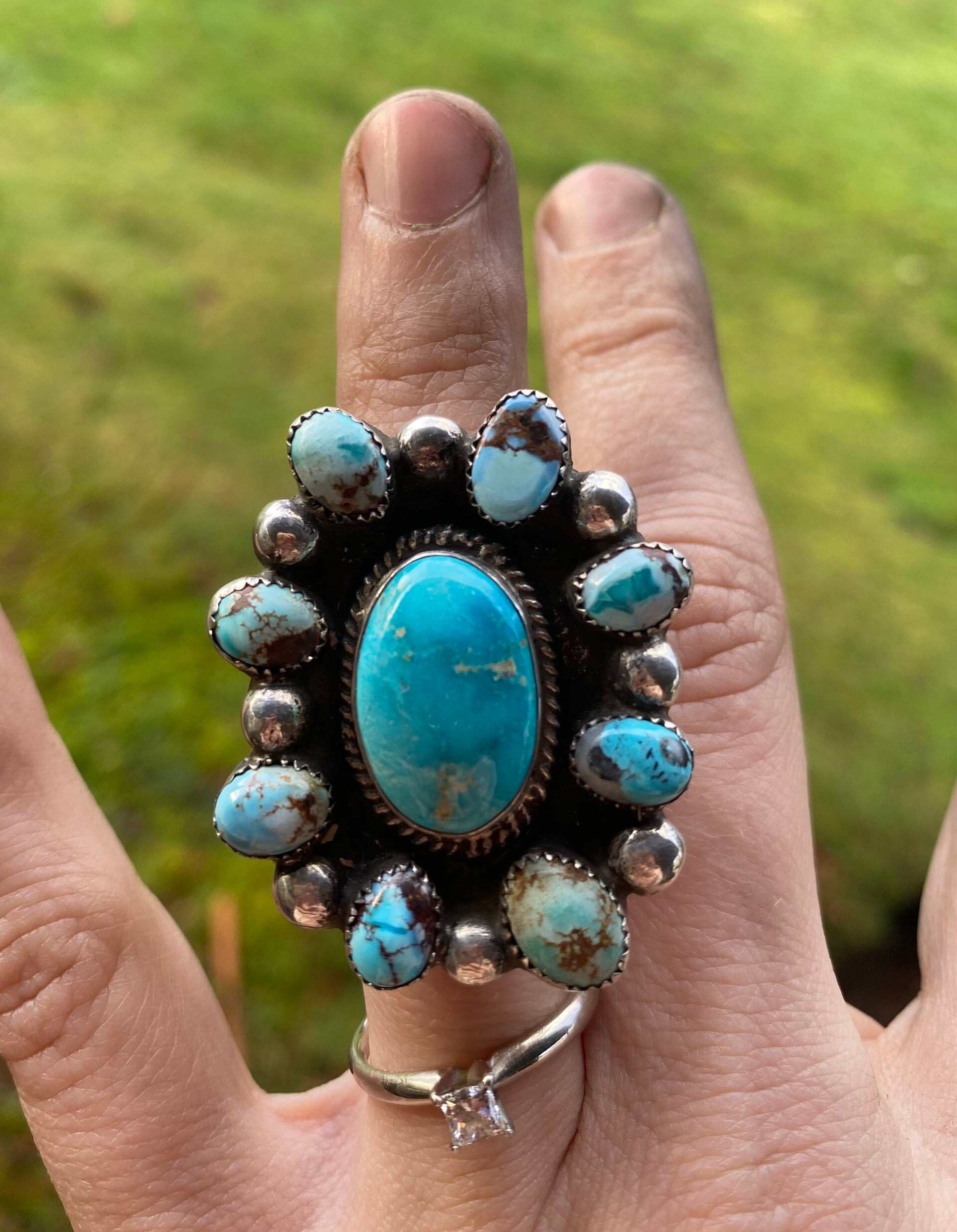 Golden Hills Turquoise and Blue Ridge Turquoise Cluster ring size 6.5