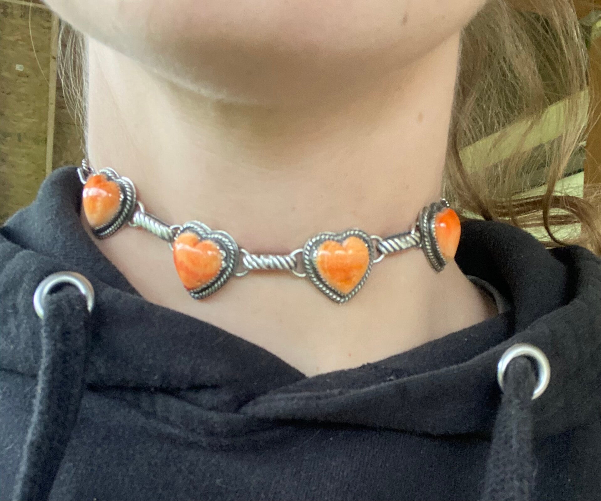 Orange Spiney Oyster Heart Necklace