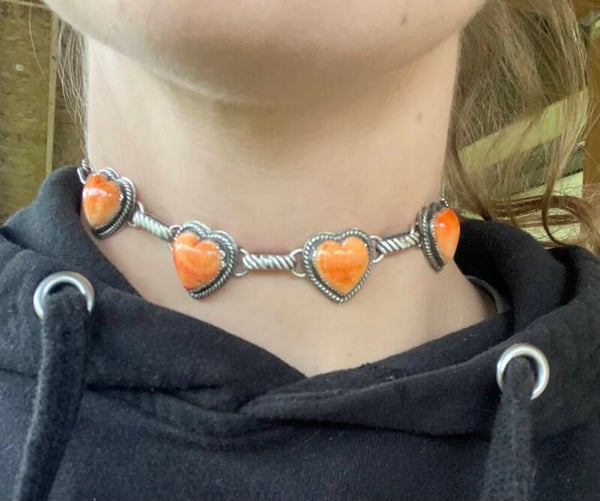 Orange Spiney Oyster Heart Necklace