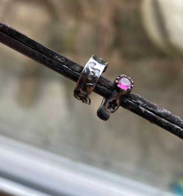 Genuine Pink Ruby stamped sterling ear cuff set