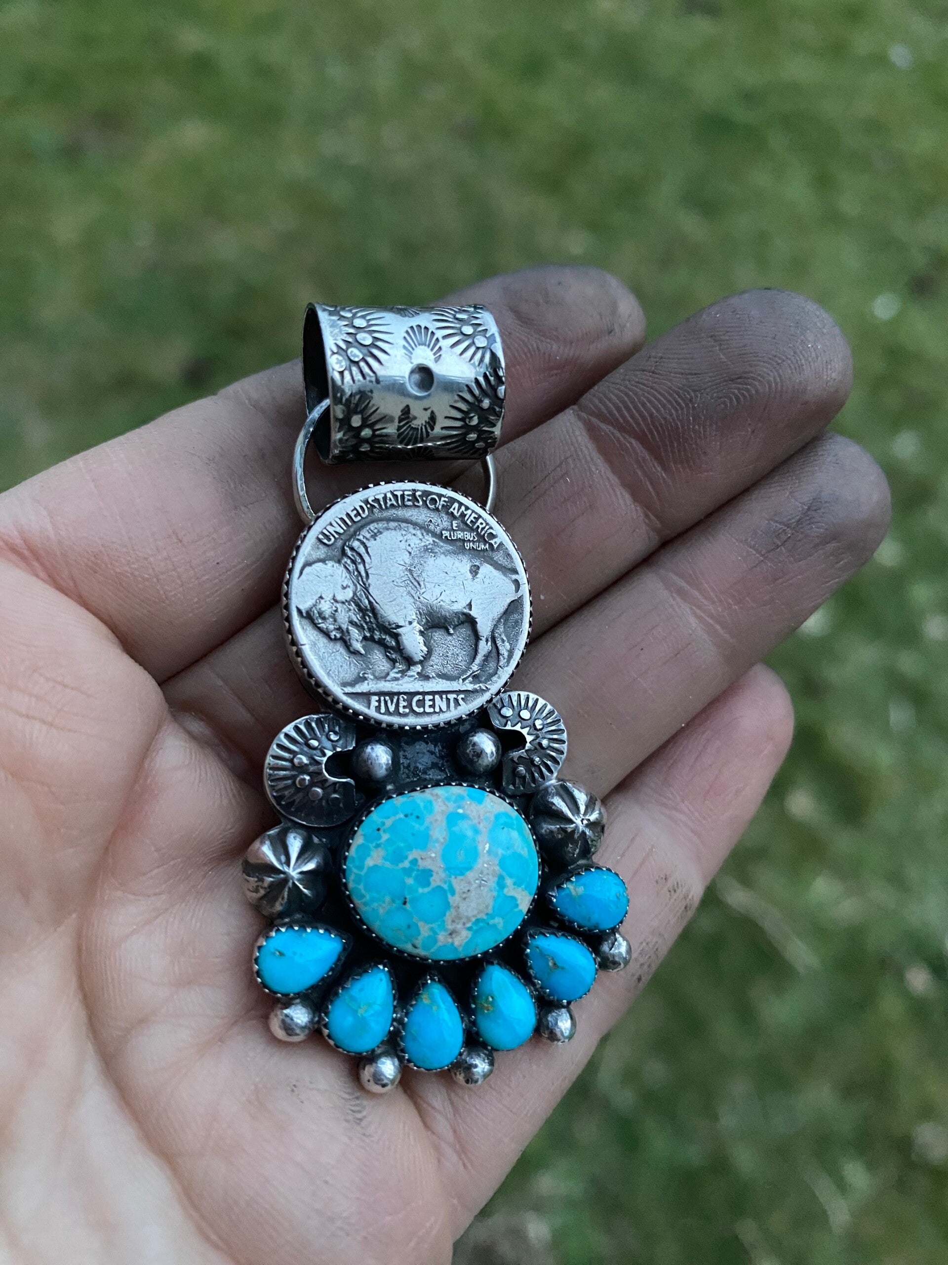Authentic Whitewater and Blue Ridge Turquoise Buffalo Pendant