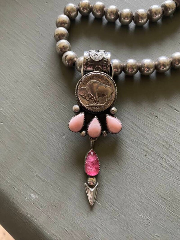 Antique Buffalo Nickel Coin and Queen conch Pendant