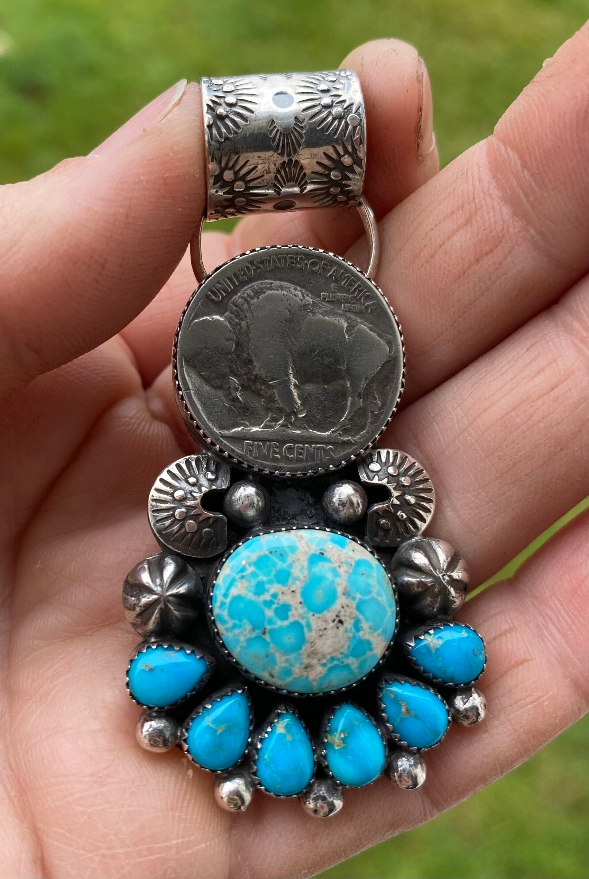 Authentic Whitewater and Blue Ridge Turquoise Buffalo Pendant