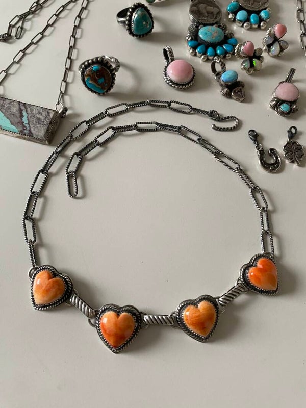 Orange Spiney Oyster Heart Necklace
